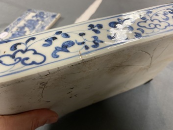 A Japanese blue and white Shoki-Imari rectangular box and cover, Edo